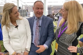 Deb Cooper chats with Katie and Adam Bernardin at Westminster 2024