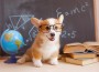 Welsh,Corgi,Puppy,Student,With,Glasses,On,The,Background,Of