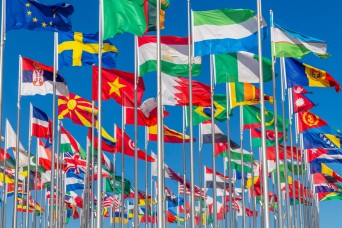 Lots,Of,World's,Countries,National,Flags,Waving,On,The,Wind,